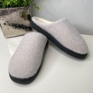 Cozy Gray Fuzzy Knit Slippers Indoor Outdoor House Shoes Comfy Women 13/Men 12